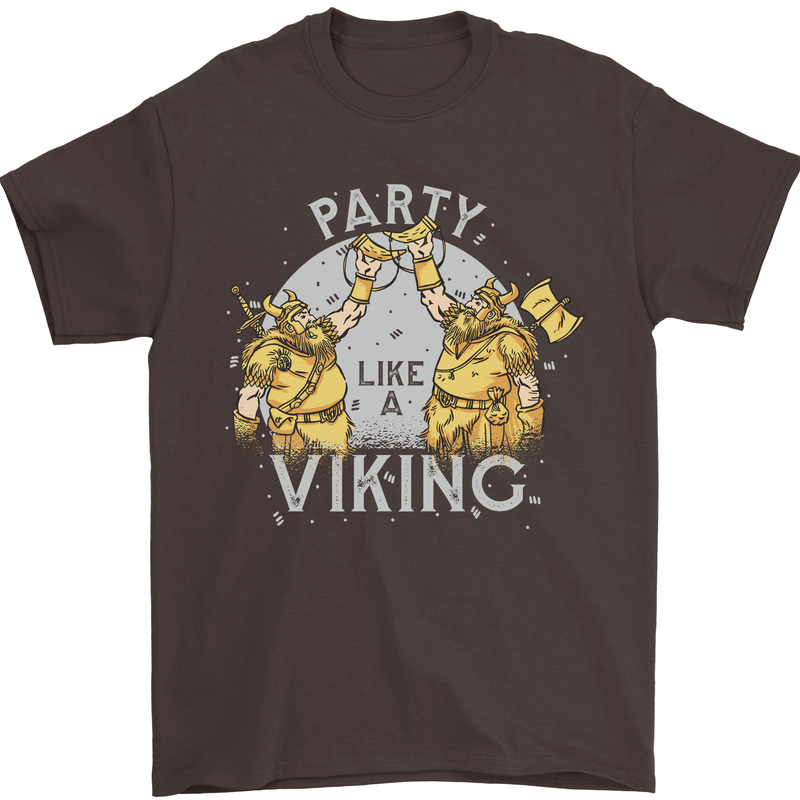 Party Like a Viking Thor Odin Valhalla Mens T-Shirt Cotton Gildan Dark Chocolate