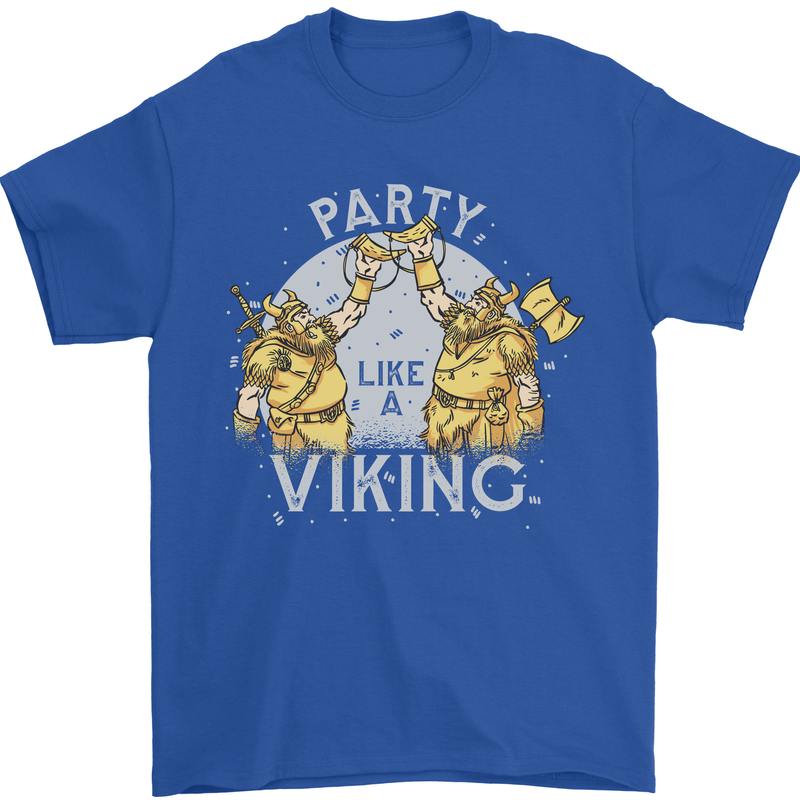 Party Like a Viking Thor Odin Valhalla Mens T-Shirt Cotton Gildan Royal Blue