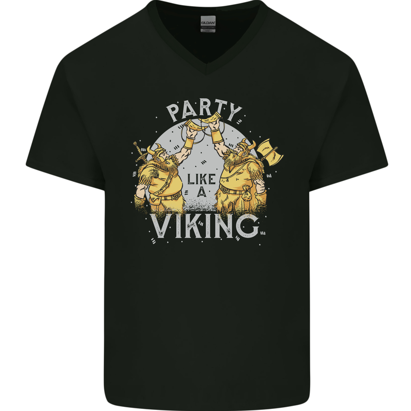 Party Like a Viking Thor Odin Valhalla Mens V-Neck Cotton T-Shirt Black