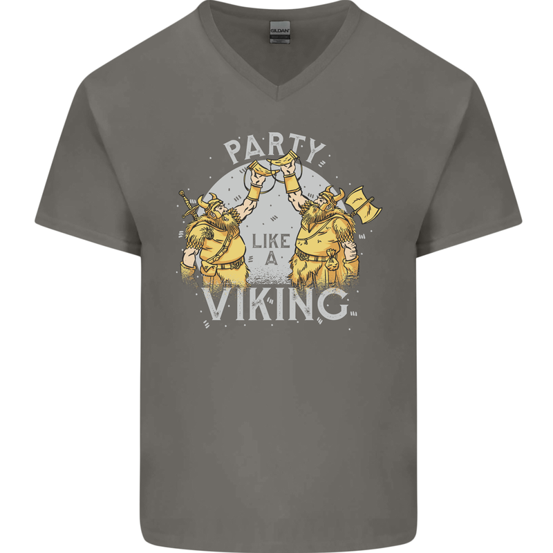 Party Like a Viking Thor Odin Valhalla Mens V-Neck Cotton T-Shirt Charcoal