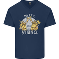 Party Like a Viking Thor Odin Valhalla Mens V-Neck Cotton T-Shirt Navy Blue
