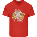 Party Like a Viking Thor Odin Valhalla Mens V-Neck Cotton T-Shirt Red