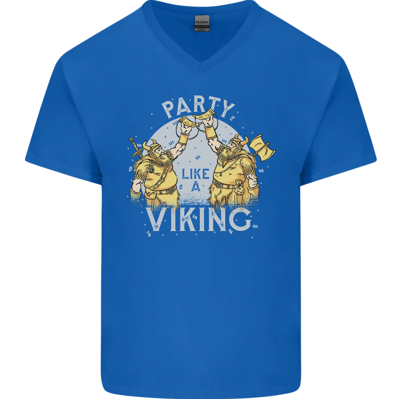 Party Like a Viking Thor Odin Valhalla Mens V-Neck Cotton T-Shirt Royal Blue