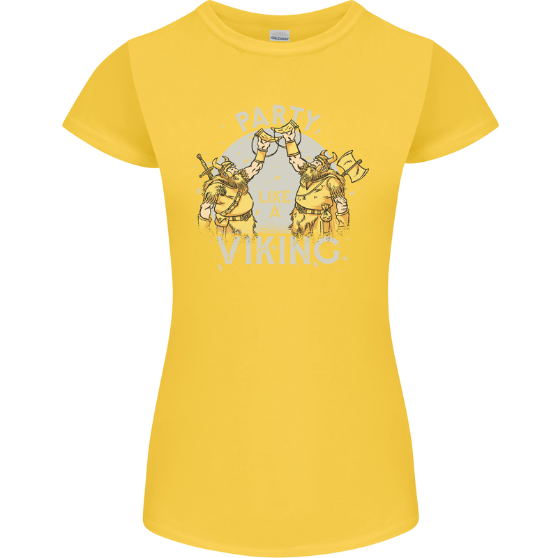 Party Like a Viking Thor Odin Valhalla Womens Petite Cut T-Shirt Yellow