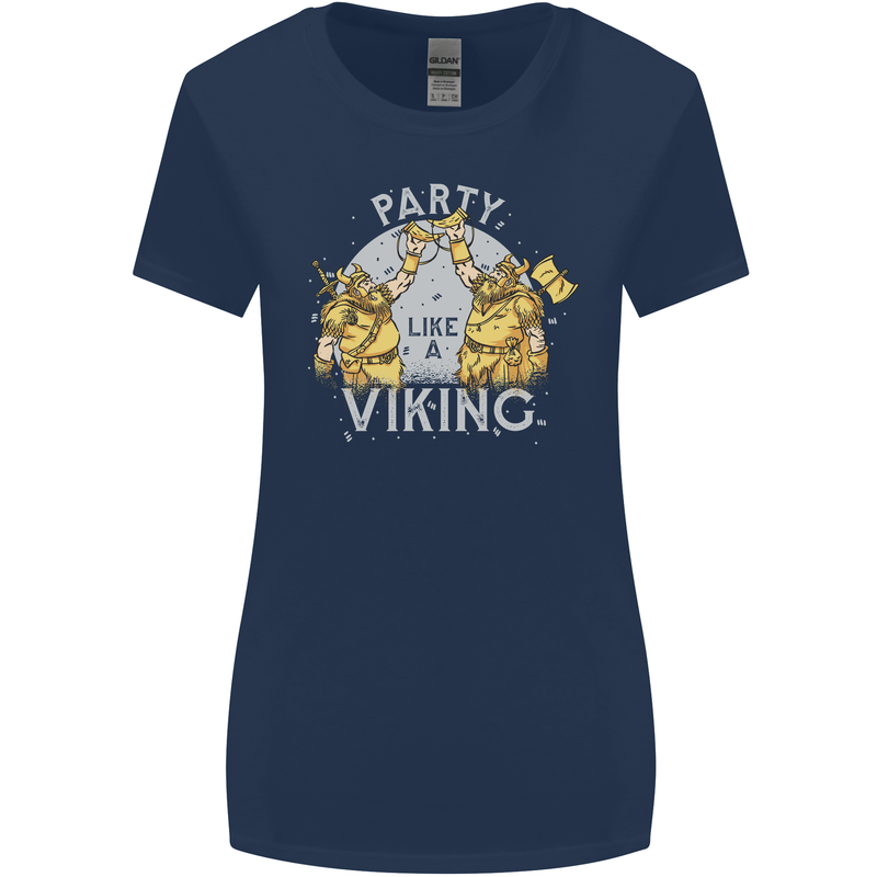 Party Like a Viking Thor Odin Valhalla Womens Wider Cut T-Shirt Navy Blue