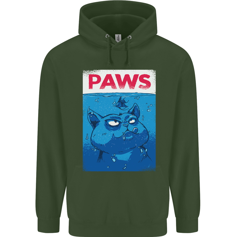 Paws Funny Cat and Goldfish Parody Childrens Kids Hoodie Forest Green