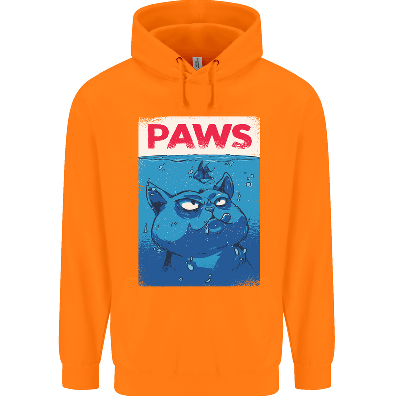 Paws Funny Cat and Goldfish Parody Childrens Kids Hoodie Orange