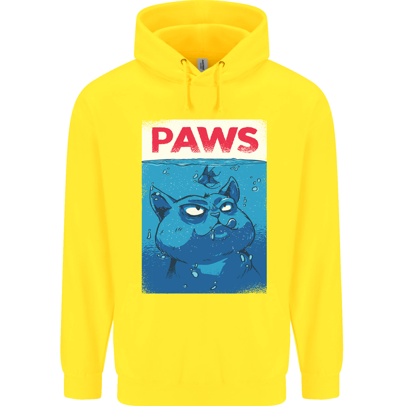 Paws Funny Cat and Goldfish Parody Childrens Kids Hoodie Yellow