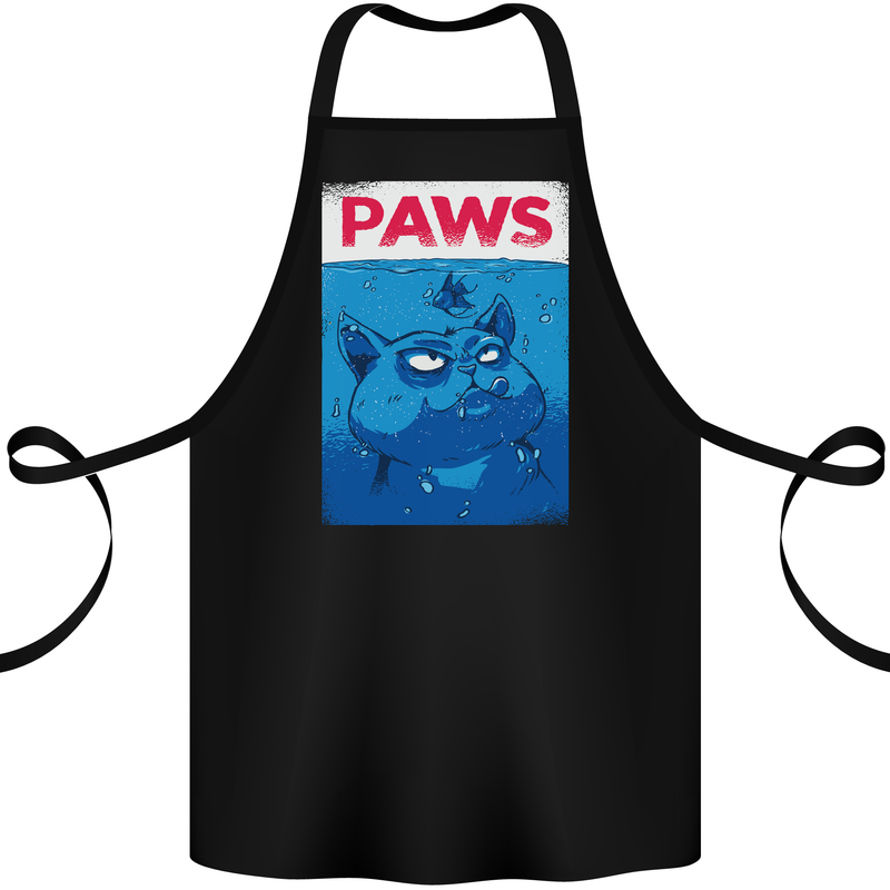 Paws Funny Cat and Goldfish Parody Cotton Apron 100% Organic Black
