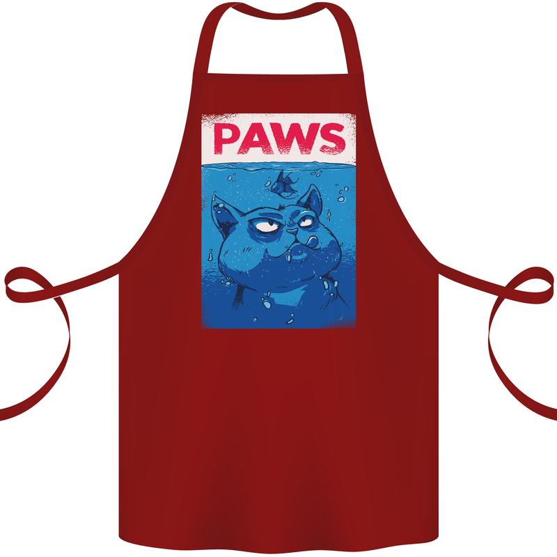 Paws Funny Cat and Goldfish Parody Cotton Apron 100% Organic Maroon