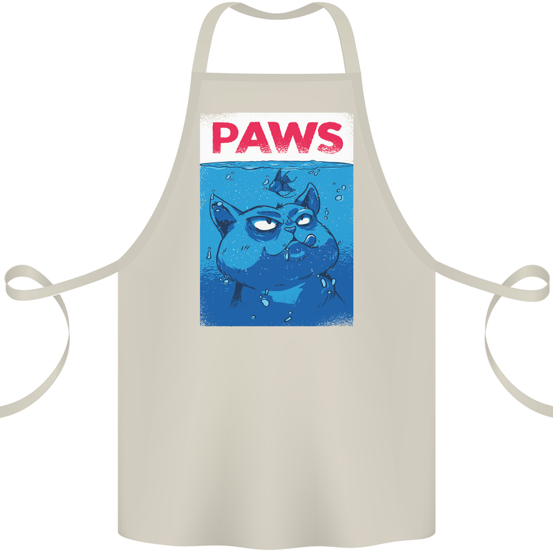 Paws Funny Cat and Goldfish Parody Cotton Apron 100% Organic Natural