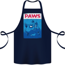 Paws Funny Cat and Goldfish Parody Cotton Apron 100% Organic Navy Blue