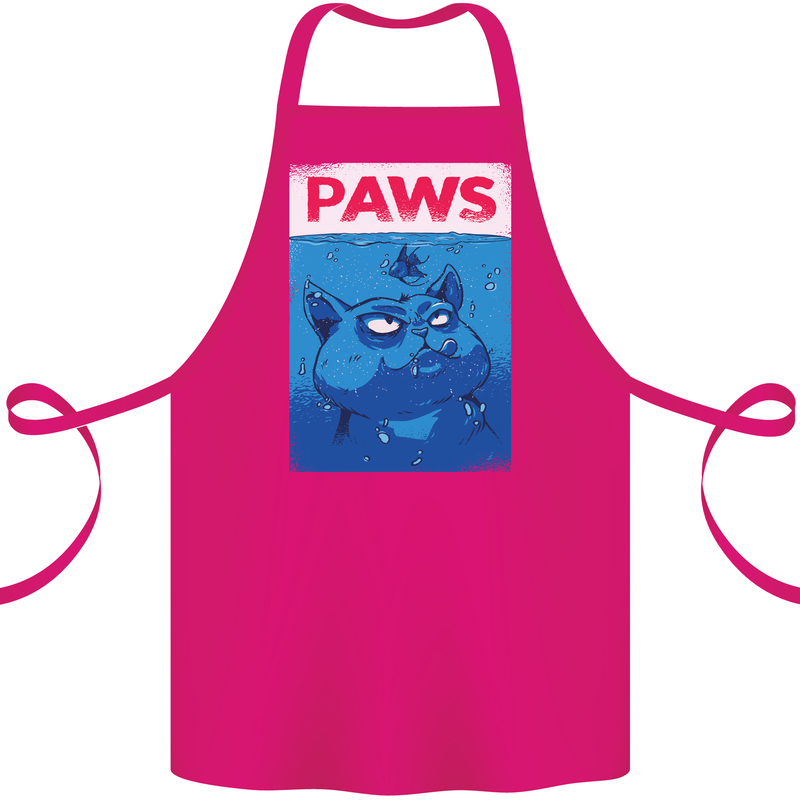 Paws Funny Cat and Goldfish Parody Cotton Apron 100% Organic Pink