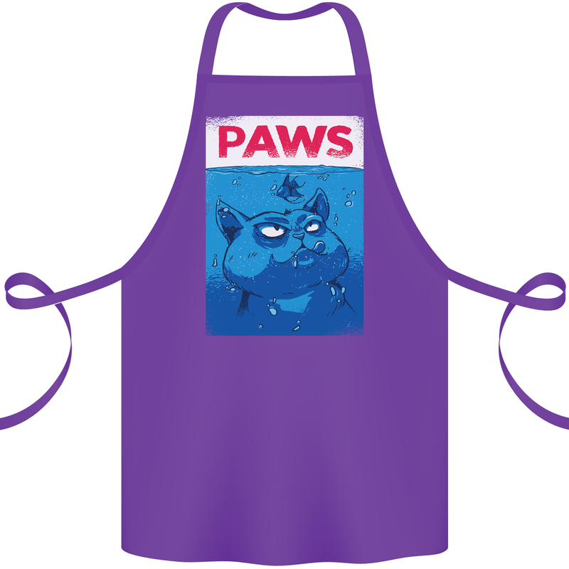 Paws Funny Cat and Goldfish Parody Cotton Apron 100% Organic Purple