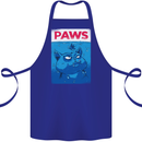 Paws Funny Cat and Goldfish Parody Cotton Apron 100% Organic Royal Blue