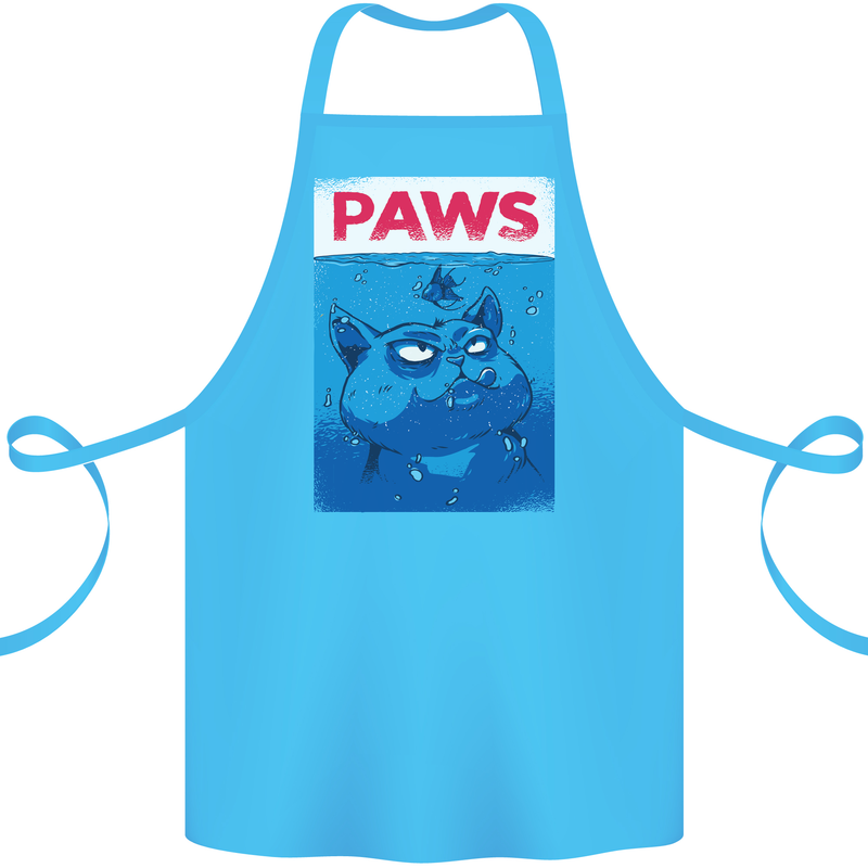 Paws Funny Cat and Goldfish Parody Cotton Apron 100% Organic Turquoise
