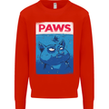 Paws Funny Cat and Goldfish Parody Kids Sweatshirt Jumper Bright Red