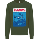 Paws Funny Cat and Goldfish Parody Kids Sweatshirt Jumper Forest Green