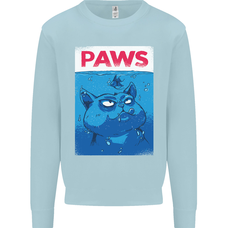 Paws Funny Cat and Goldfish Parody Kids Sweatshirt Jumper Light Blue
