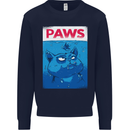Paws Funny Cat and Goldfish Parody Kids Sweatshirt Jumper Navy Blue