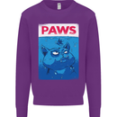 Paws Funny Cat and Goldfish Parody Kids Sweatshirt Jumper Purple