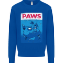 Paws Funny Cat and Goldfish Parody Kids Sweatshirt Jumper Royal Blue