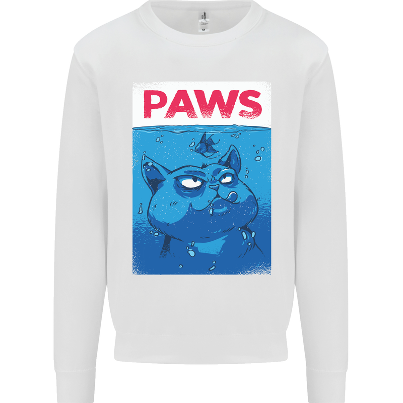 Paws Funny Cat and Goldfish Parody Kids Sweatshirt Jumper White