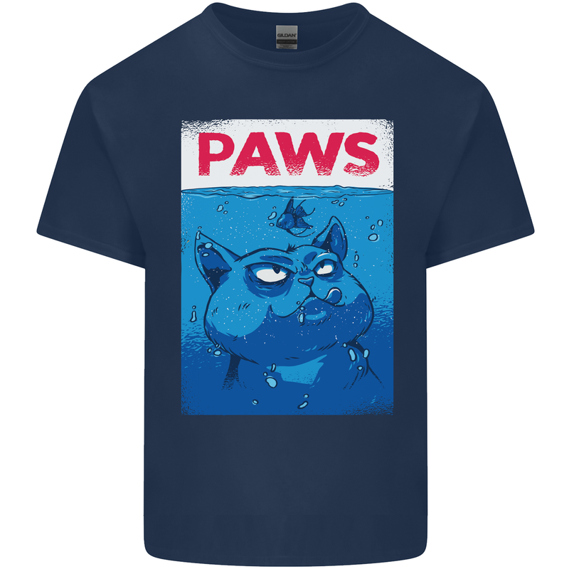 Paws Funny Cat and Goldfish Parody Kids T-Shirt Childrens Navy Blue