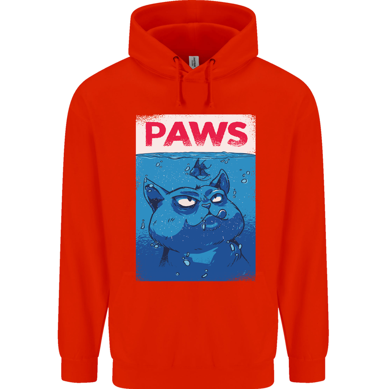 Paws Funny Cat and Goldfish Parody Mens 80% Cotton Hoodie Bright Red