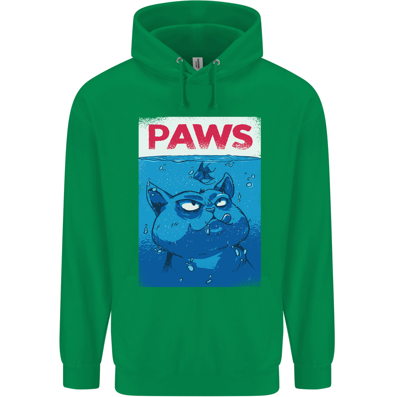 Paws Funny Cat and Goldfish Parody Mens 80% Cotton Hoodie Irish Green