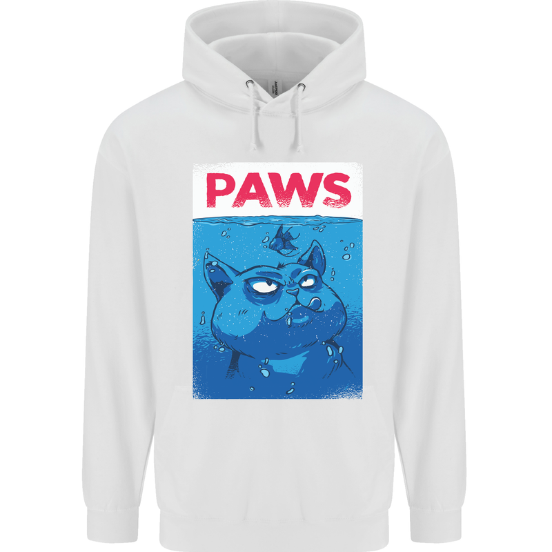 Paws Funny Cat and Goldfish Parody Mens 80% Cotton Hoodie White
