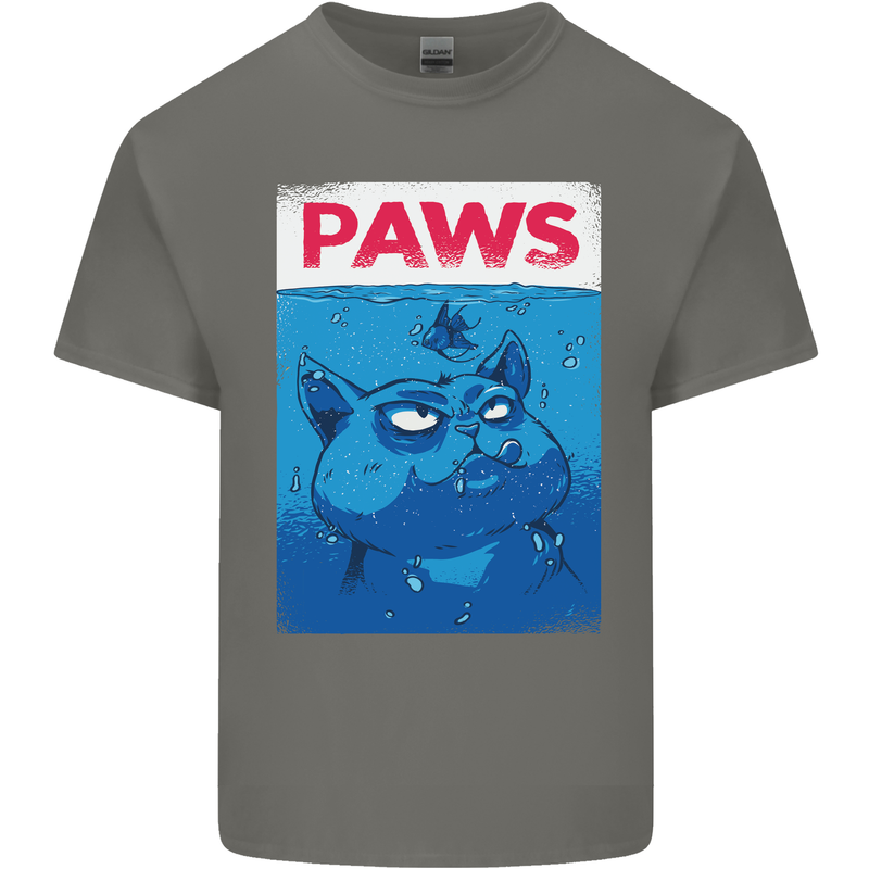 Paws Funny Cat and Goldfish Parody Mens Cotton T-Shirt Tee Top Charcoal