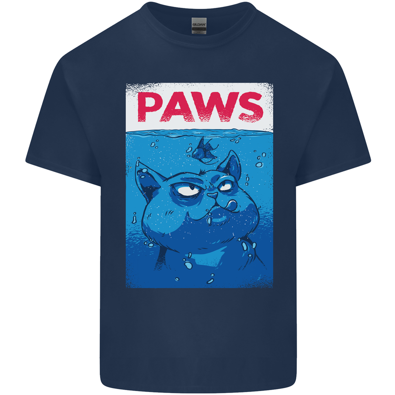 Paws Funny Cat and Goldfish Parody Mens Cotton T-Shirt Tee Top Navy Blue