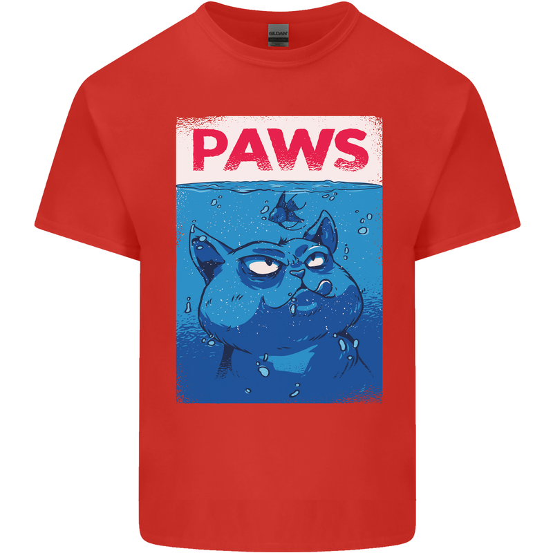 Paws Funny Cat and Goldfish Parody Mens Cotton T-Shirt Tee Top Red