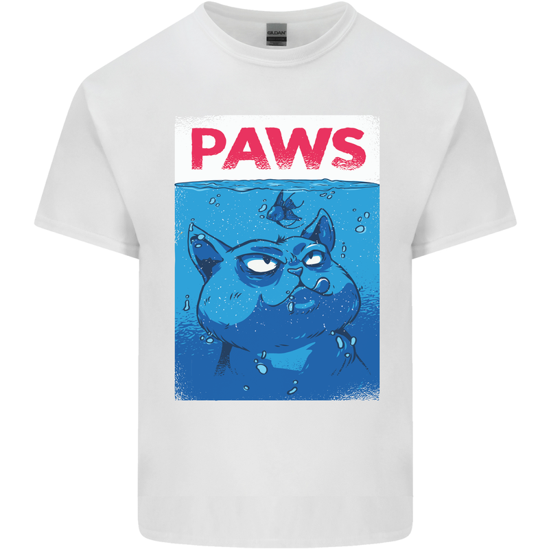 Paws Funny Cat and Goldfish Parody Mens Cotton T-Shirt Tee Top White