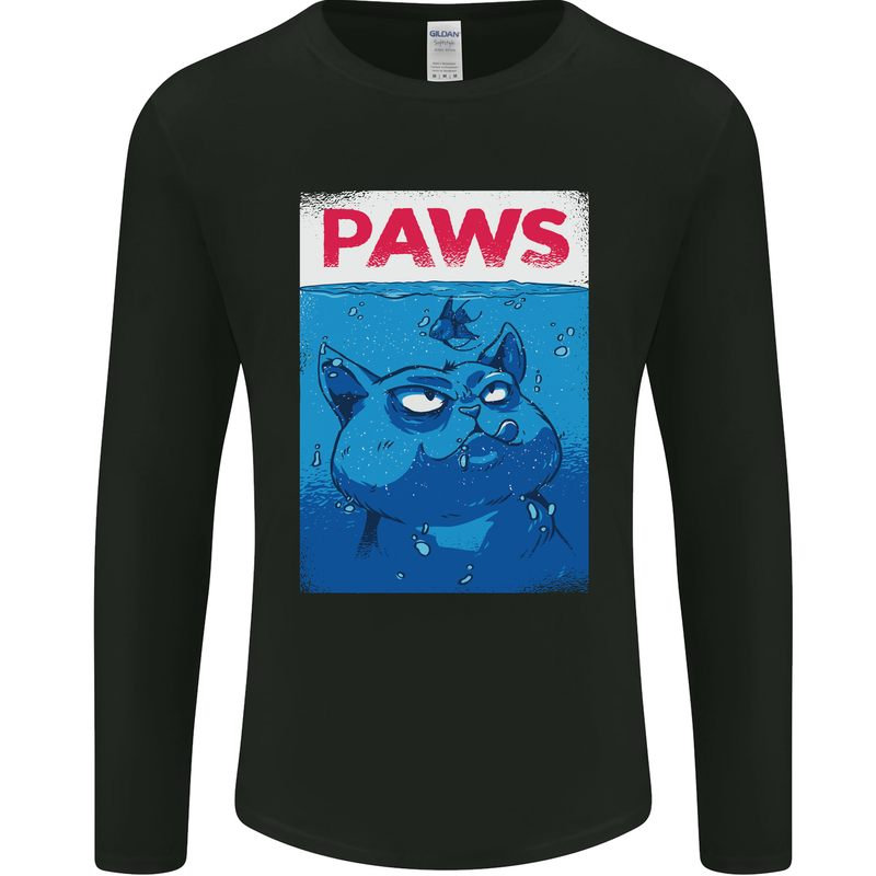 Paws Funny Cat and Goldfish Parody Mens Long Sleeve T-Shirt Black