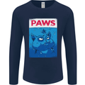 Paws Funny Cat and Goldfish Parody Mens Long Sleeve T-Shirt Navy Blue
