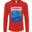 Paws Funny Cat and Goldfish Parody Mens Long Sleeve T-Shirt Red