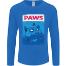 Paws Funny Cat and Goldfish Parody Mens Long Sleeve T-Shirt Royal Blue