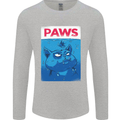 Paws Funny Cat and Goldfish Parody Mens Long Sleeve T-Shirt Sports Grey