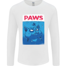 Paws Funny Cat and Goldfish Parody Mens Long Sleeve T-Shirt White