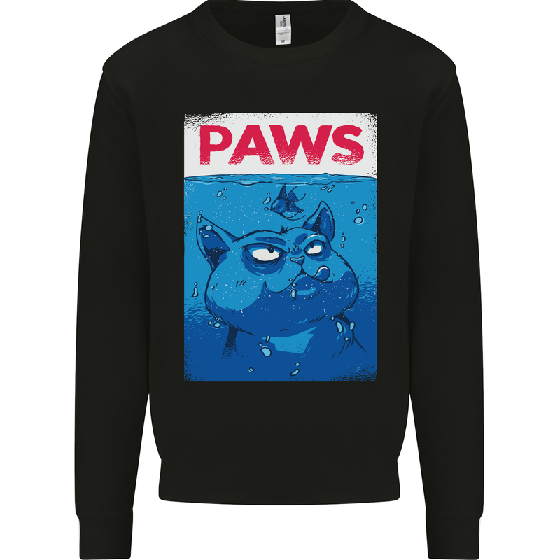 Paws Funny Cat and Goldfish Parody Mens Sweatshirt Jumper Black