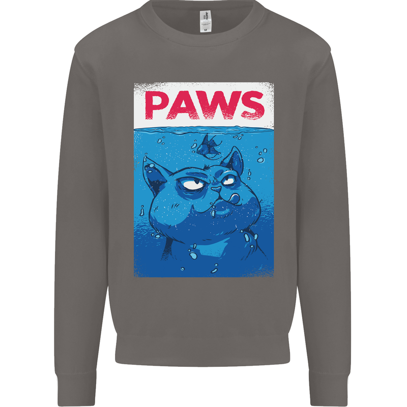 Paws Funny Cat and Goldfish Parody Mens Sweatshirt Jumper Charcoal