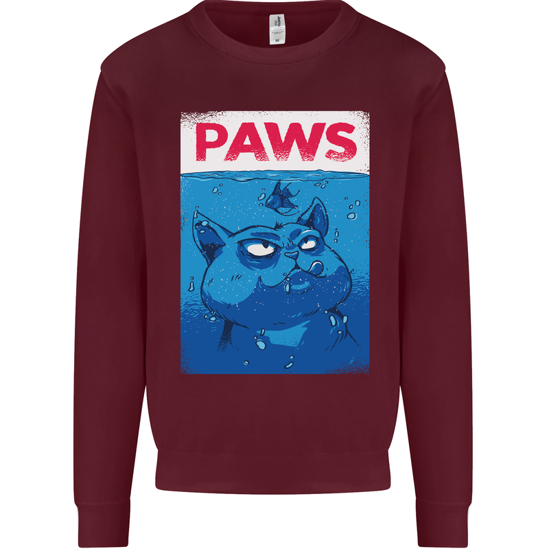 Paws Funny Cat and Goldfish Parody Mens Sweatshirt Jumper Maroon