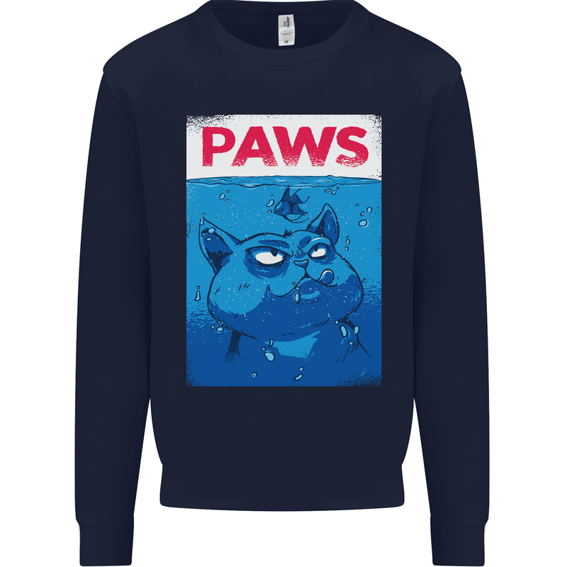 Paws Funny Cat and Goldfish Parody Mens Sweatshirt Jumper Navy Blue
