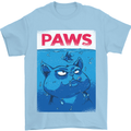 Paws Funny Cat and Goldfish Parody Mens T-Shirt 100% Cotton Light Blue