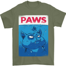 Paws Funny Cat and Goldfish Parody Mens T-Shirt 100% Cotton Military Green