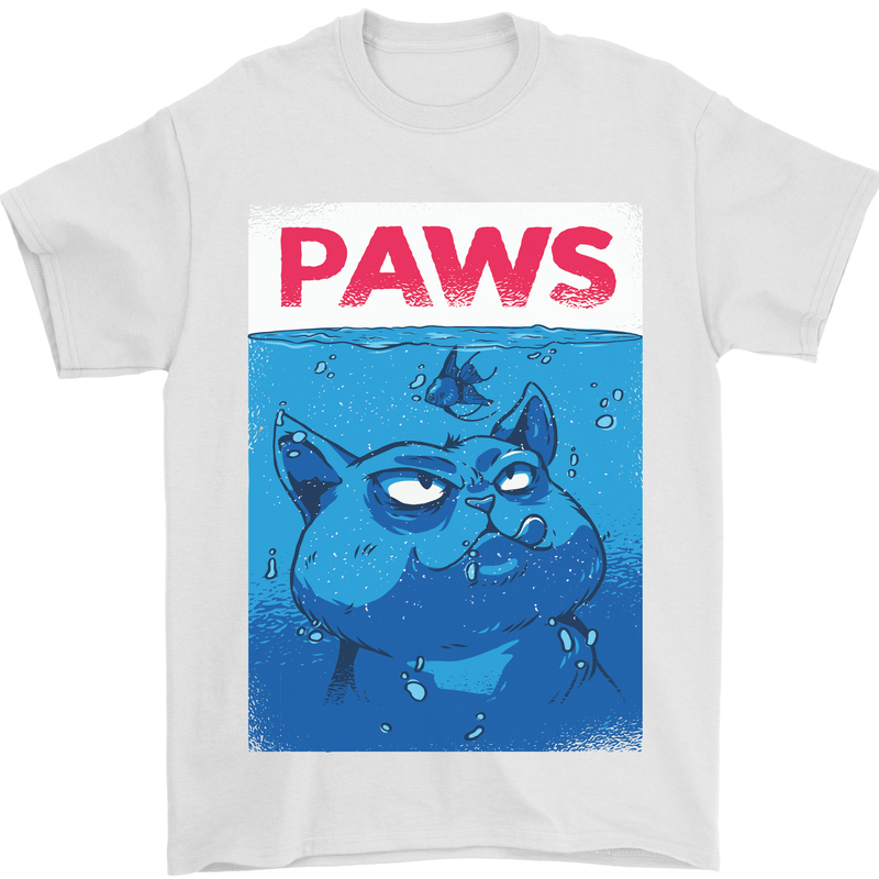 Paws Funny Cat and Goldfish Parody Mens T-Shirt 100% Cotton White