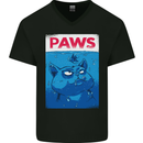 Paws Funny Cat and Goldfish Parody Mens V-Neck Cotton T-Shirt Black