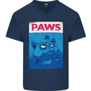 Paws Funny Cat and Goldfish Parody Mens V-Neck Cotton T-Shirt Navy Blue